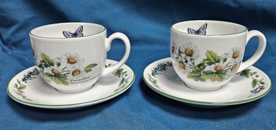 Paar Royal Worcester Kräuter - Wilder Thymian und Mutterkraut - Teetassen und Untertassen