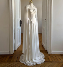 Boho Simple Chiffon Wedding Dresses with Cape Sleeveless A Line Bridal Gowns