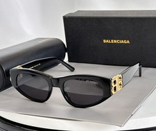 New Balenciaga BB0095S Black/Gray Lens Gold BB Cat Eye Unisex Sunglasses