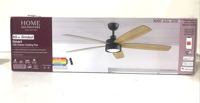 Home Decorators Driskol 60 in. LED Matte Black Smart Ceiling Fan SEALED