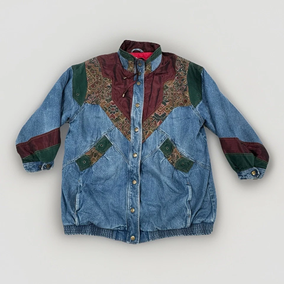 Chaqueta Denim Vintage Años 80 Adulto Talla 2XL Tapiz Retazos Estilo Boho Foto 2 de 4