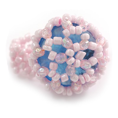 20 mm D/Baby Rosa Glas und Blau Acryl Perlen Knopfförmig Flex Ring - Größe M