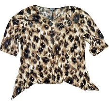 Bling Animal Print Oversized Casual Comfy Plus Size Asymmetrical Basic Top 3X