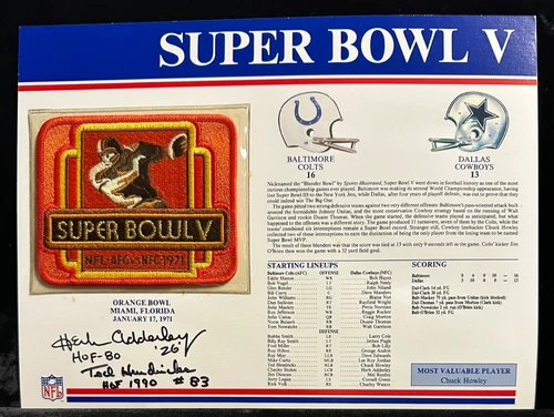 Ted Hendricks Herb Adderley Signed 9x12 Willabee & Ward Super Bowl V Patch Card