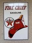 Vintage 1986 FIRE CHIEF GASOLINE TEXACO Ande Rooney Porcelain Sign