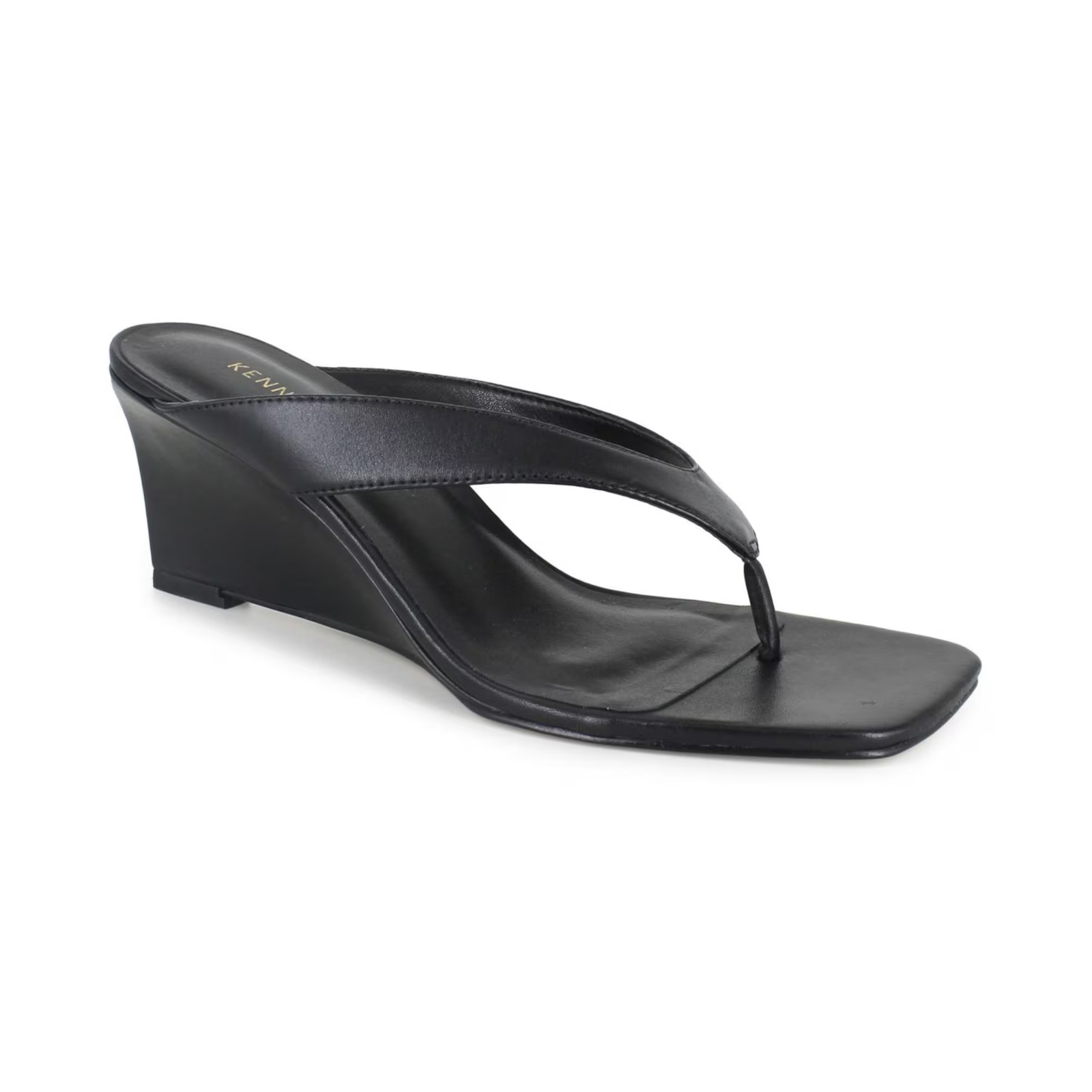 Women's Kenneth Cole New York Susannah Dress Wedge Thong Sandals Black SZ 7.5