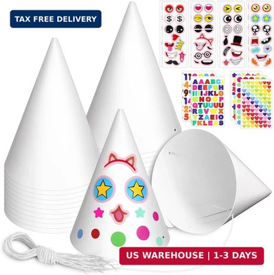 24 Pack White Party Hats with Stickers,Birthday Party Favors for Kids,Mini Cone