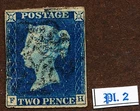 Great Britain 1840: TWO PENCE, letters FH, almost 4 margins, black MC, pl. 2