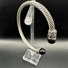 Silver tone black ball cuff bracelet Casual Boho Bohemian Costume Jewelry 