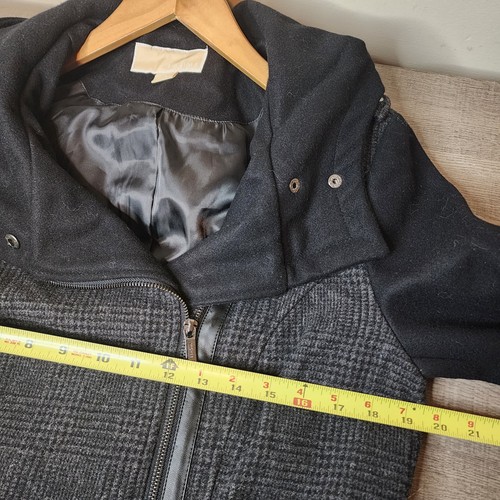 Michael Kors Glen Plaid Wool Coat Womens 10 Hooded Pockets NWT $360 Gray Black - Picture 13 of 14
