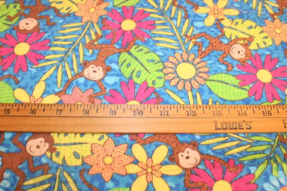 Cotton Flannel Fabric Colorful Monkeys and Flowers Measures 33x38 - Image 3 of 4