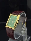 Vintage Seiko Tank Style Quartz Gold Tone Lather Strap Watch White Dial With DDP