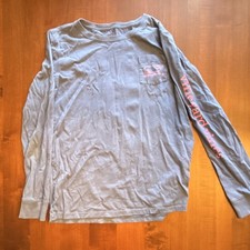 Vineyard Vines Girls Blue Long Sleeve T-Shirt Whale Logo Pocket Size L