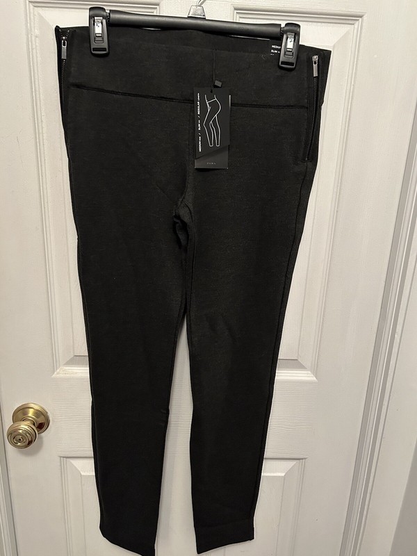 Zara the trafaluc Collection Women’s charcoal  Stretch  Pants , side front zip