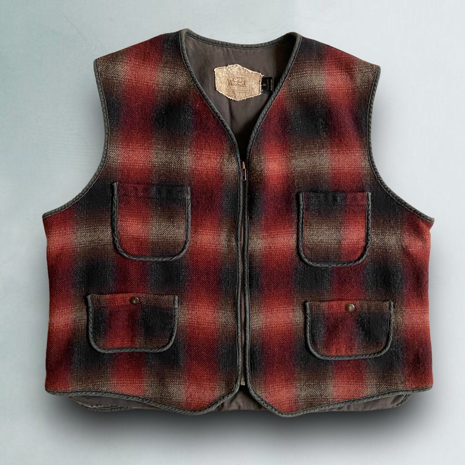 Vintage Woolrich Wool Vest Mens XL 90s Buffalo Plaid Pockets Hunting Red Black