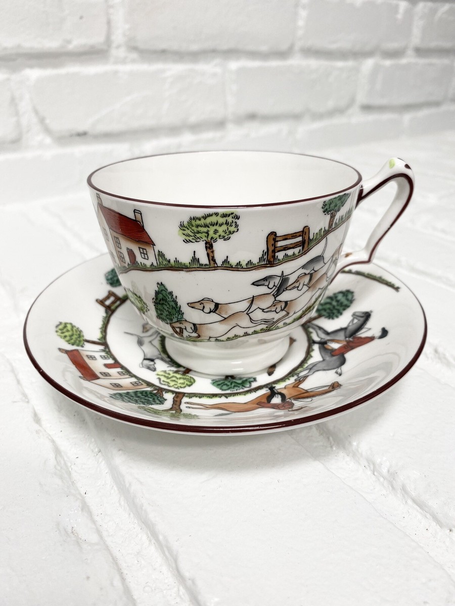 LARGE 3” Crown Staffordshire Hunting Scene Bone China Tea