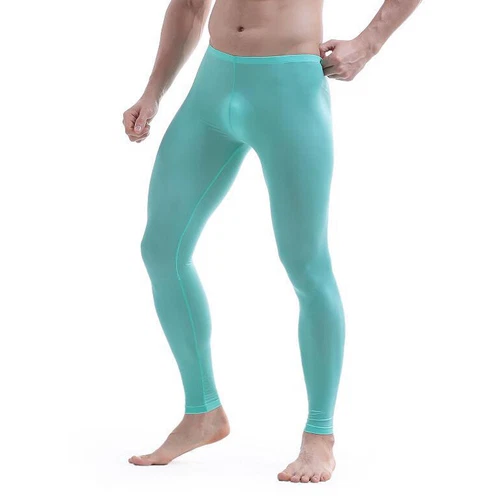 Men Sexy Ice Silk Leggings Sheer See-through Slim Tight Long Johns Trousers - Picture 12 of 33
