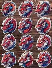 Red and Blue Dragon Die Cut Vinyl Stickers Set Scrapbooking Laptop Waterbottle