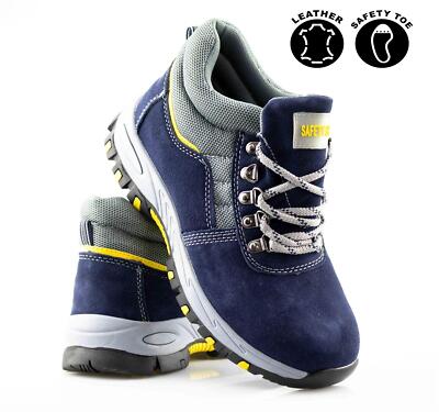 Mens Leather Lightweight Safety Steel Toe Lace Work Hiking Ankle Boots  Shoes UK