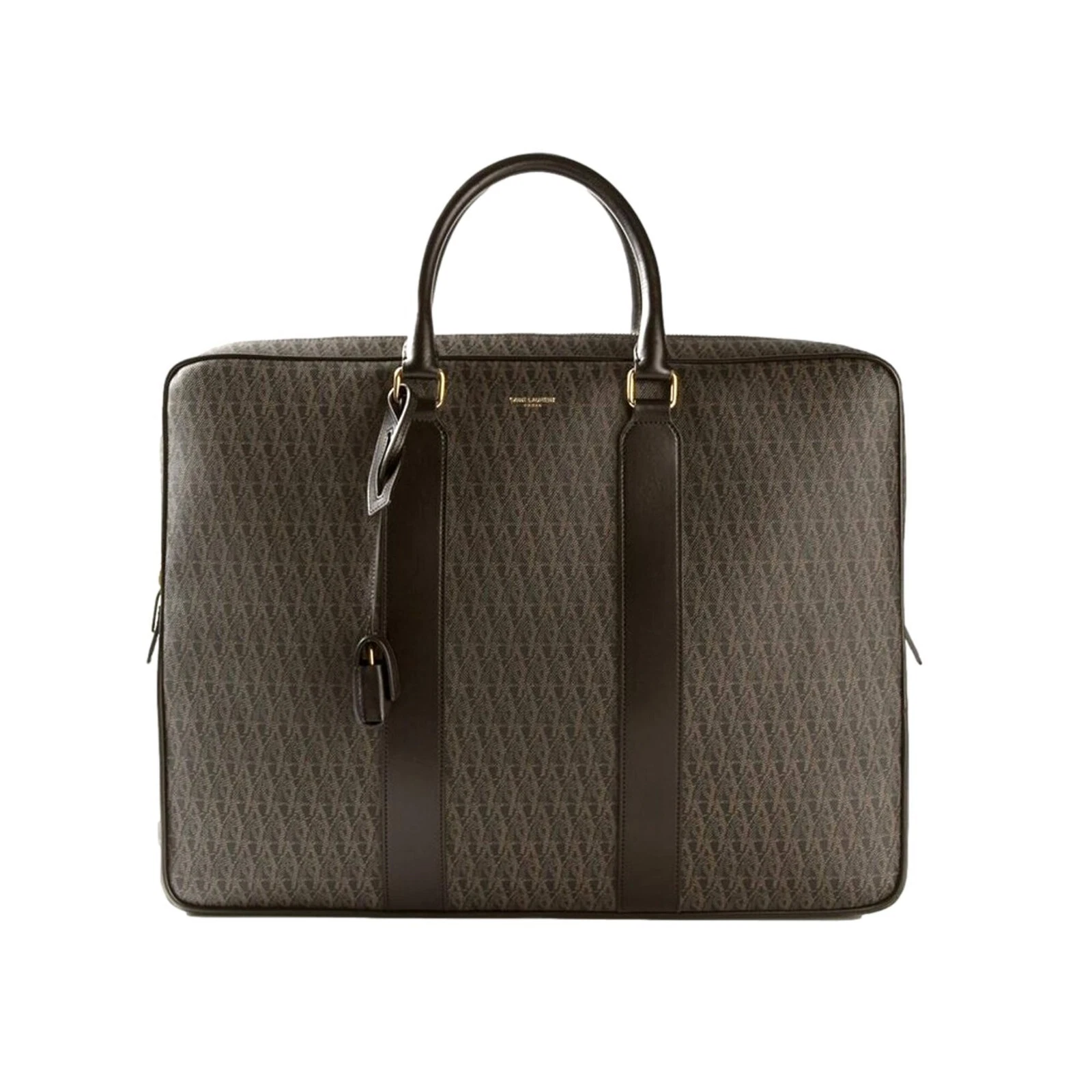 SAINT LAURENT (YSL) Saint Laurent Monogram Borsa Bagaglio Grande Marrone Scuro Rivestita Tela Nuova