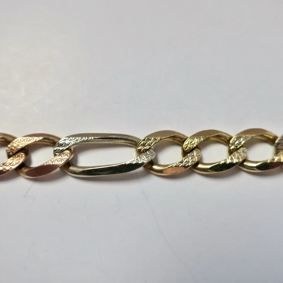 L@@K Impressive Solid 14K 3-Color Gold Figaro BRACELET 9.5" for MEN - Image 3 of 4