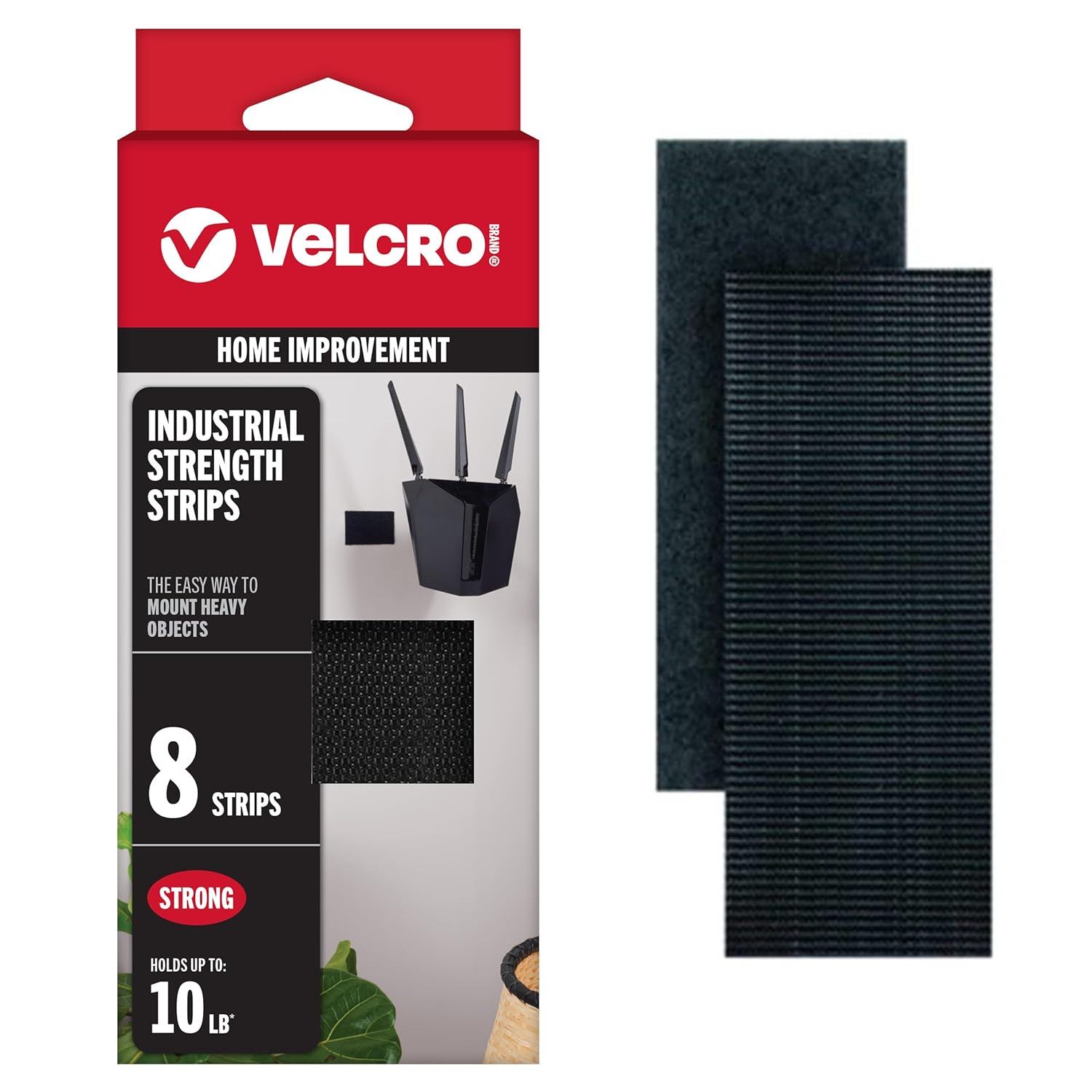 Heavy Duty Fasteners | 4X2 Inch Strips with Adhesive 8 Sets | Holds 10 Lbs | Bla