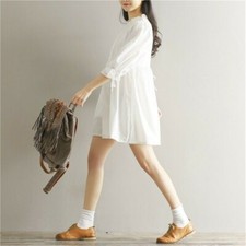 Women White Dress Lolita Mini Casual Loose Lace Ruffle Short Summer Short