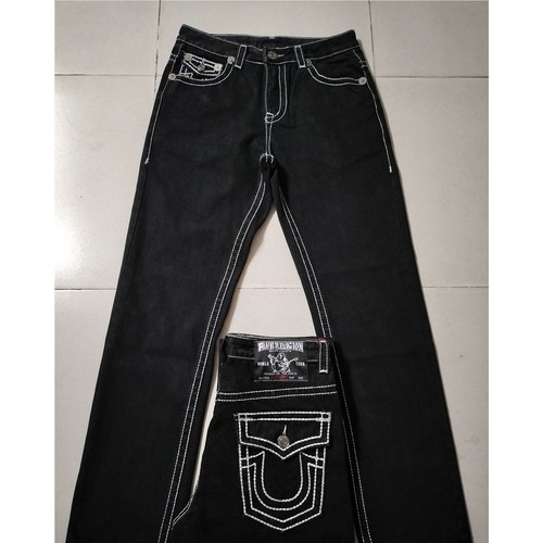 Jeans marca high street fashion americana con filo spesso bianco e grande Buddha - Foto 18 di 19