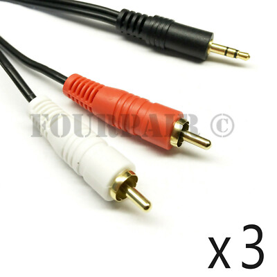 3 Pack Lot - 1.5ft (1/8'') 3.5mm AUX Stereo to 2 RCA Male Audio Y Cable MP3 iPod
