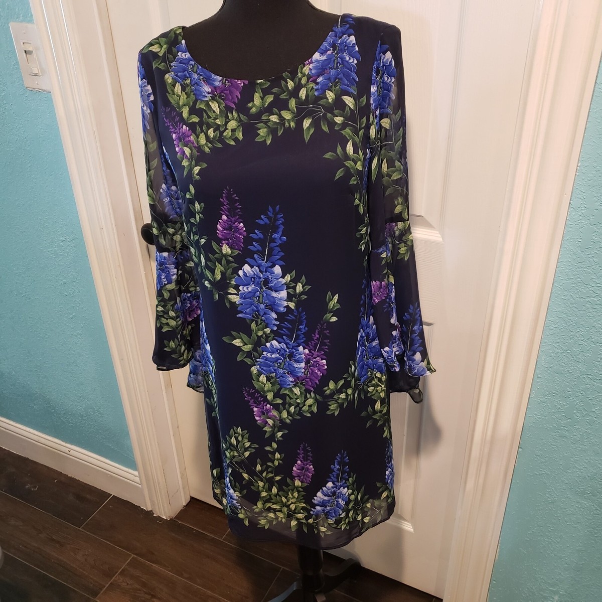 Jessica Howard Women's Dress Size Sheer Overlay Navy with