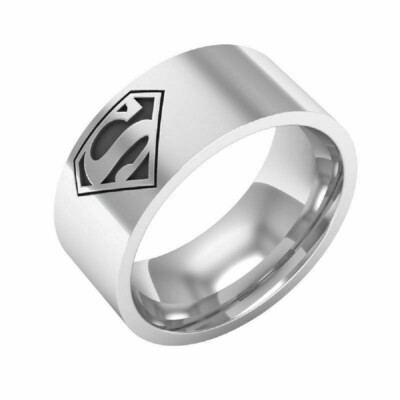 Silver Superman Symbols ring Stainless Steel Rings for Men Wedding Band Jewelry