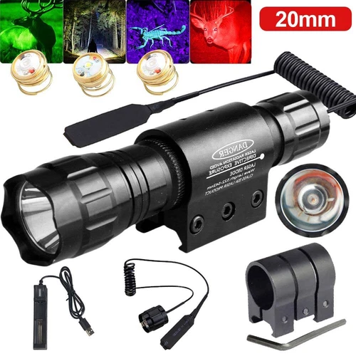 Torcia LED da caccia verde/rosso/viola/bianco torcia fucile ad aria compressa luce 20 mm binario UK