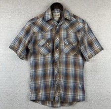 Vintage RUSTLER by Wrangler Western Pearl Snap Shirt Men's M Brown Blue Plaid