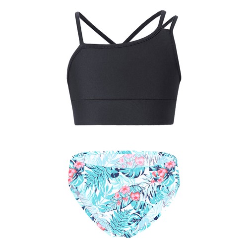 Girls 2 Pieces Swimsuit Swimwear Fashion Bikini Tankini Set Crop Tops and Briefs - Picture 48 of 94