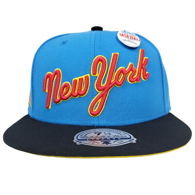 NY Yankees Mitchell & Ness MLB Fitted 7 1/4 Flatbill Hat Cap 3D Logo Blue NWT