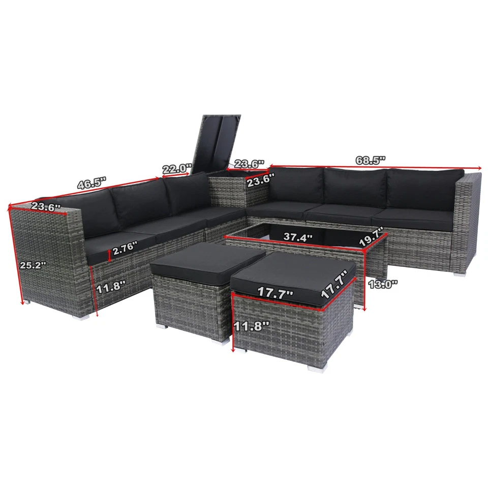 8 Piece Patio Sectional Sofa Set Wicker Rattan Outdoor Furniture w/ Storage - Image 4 of 4