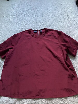 Laura Scott Women Short Sleeve Crew Neck Blouse Burgundy Size 24W