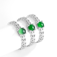 Certified Icy Green Burma 100 Natural A jadeite Jade  Ring 925Silver Adjustable