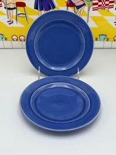 2 Harlequin Bread Butter 6 1/4" Plates Mauve Blue Homer Laughlin