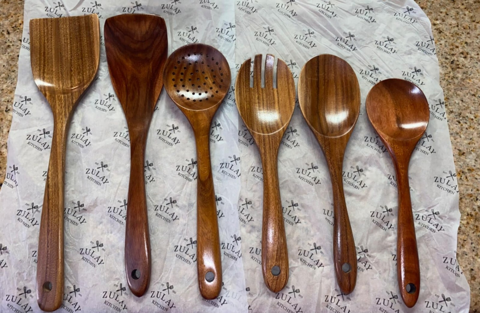 Smooth Teak Wooden Spoon Set for Cooking 6PC Kitchen Utensils