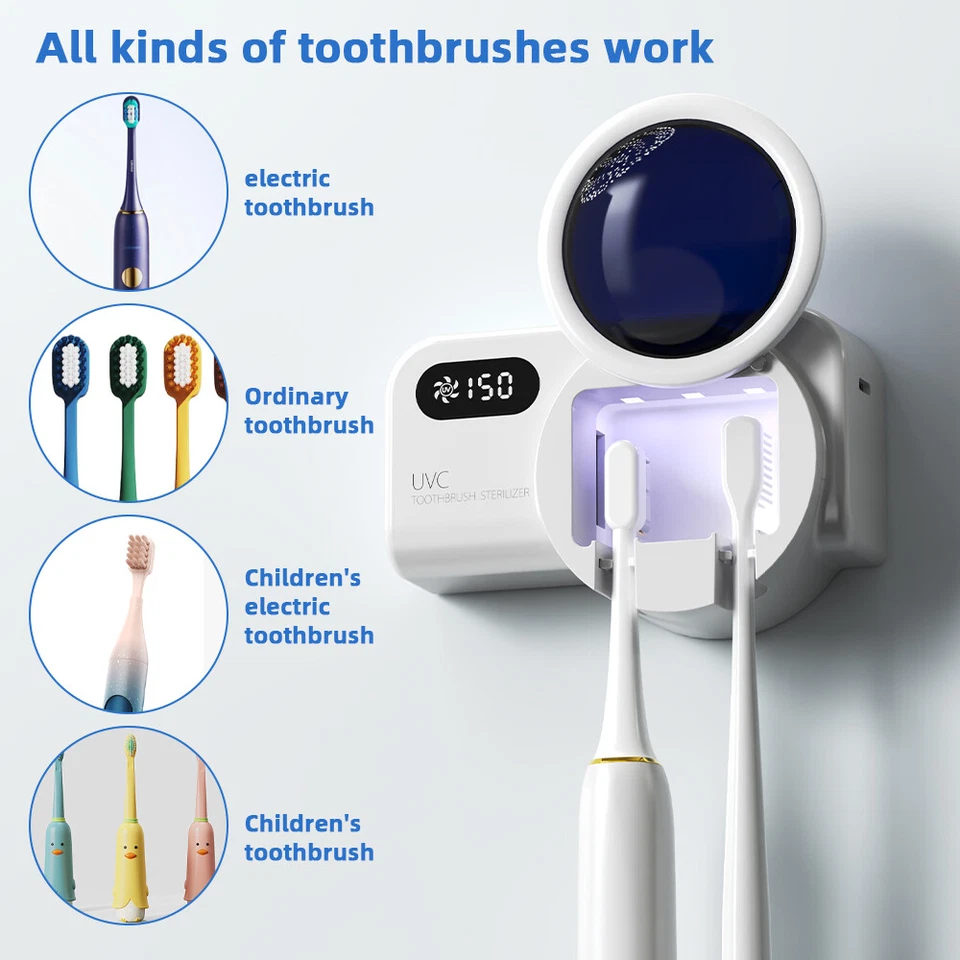 Cepillo de dientes desinfectante UV inteligente y 2 soportes cepillo de dientes limpiador recargable Foto 4 de 4