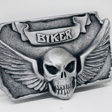Vintage EASYRIDERS BIKER Metal Belt Buckle SKULL WINGS Chopper Bike Motorcycles