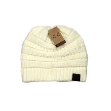 C C Exclusives Beanie Winter Hat Knitted Ivory Logo Womens Stocking Stuffer New