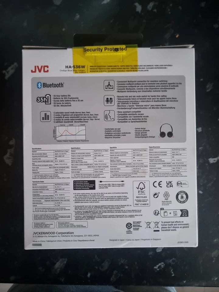 **NEW** JVC Deep Bass HA-S36W Wireless Bluetooth  On-Ear Headphones/blue Sealed - Image 2 of 3