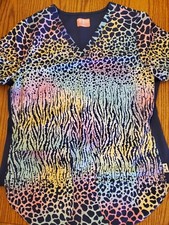 Ava Therese Leopard Scrub Top Small  EUC  Multicolored