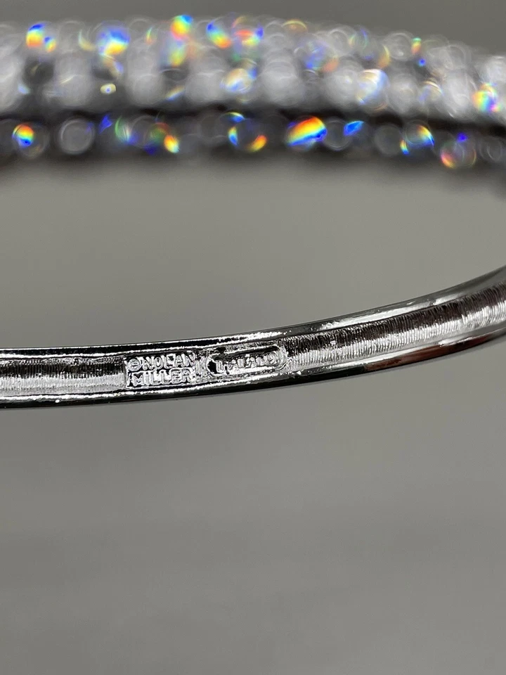 "Brazalete Brazalete Vintage NOLAN MILLER Tono Plata Pavé Cristales Bisagras 6.9"" Firmado" Foto 3 de 4