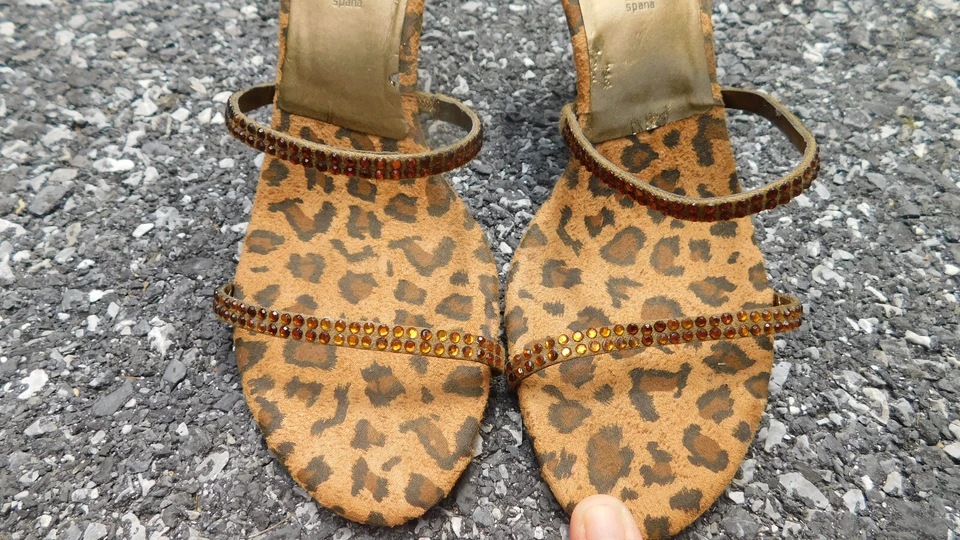 Sexy Sandalias Moda Spana con Tiras al Tobillo Tacones de 3" Leopardo Estrás talla 7.5 Foto 4 de 4