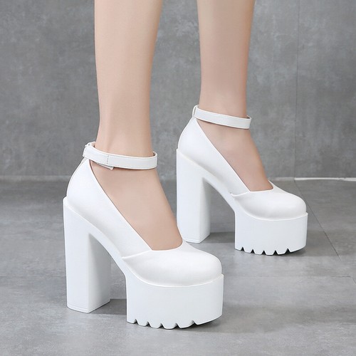 Damen Blockabsatz Plateau Knöchelriemen Riemen Schnalle Sandalen Pumps High Heel - Bild 2 von 16