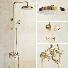 Polished Gold Color Brass Bathroom Rain Shower Faucet Set Tub Mixer Tap sgf355