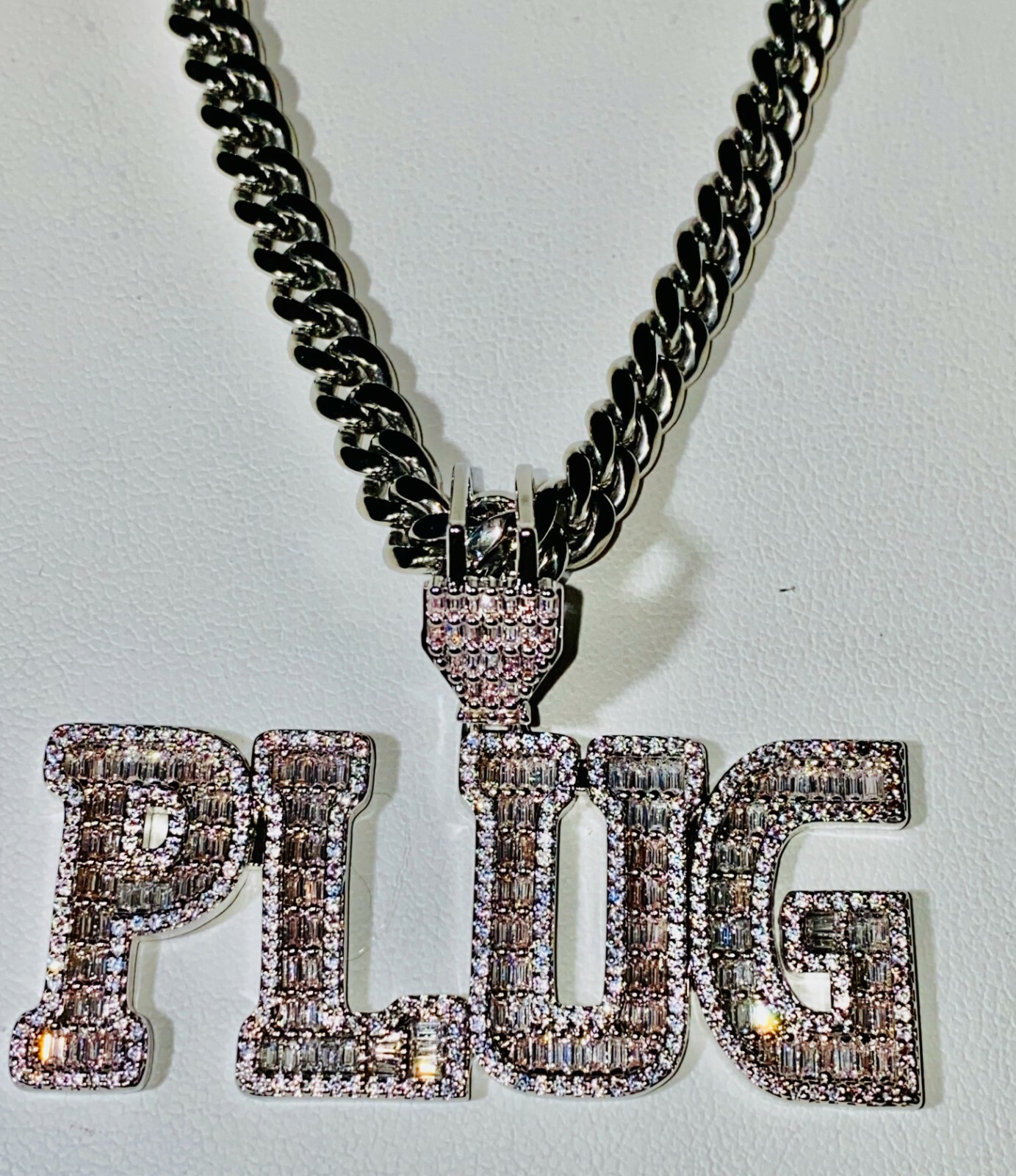YOUNG PLUG BOSS Iced Icy Silver 14k Men Pendant 6mm Miami Cuban Link Chain image 8